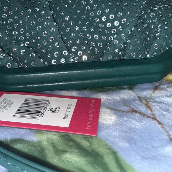 Dark Green Vince Camuto Genuine Leather Rhinestone Studded Crossbody Bag NWT - Picture 8 of 17